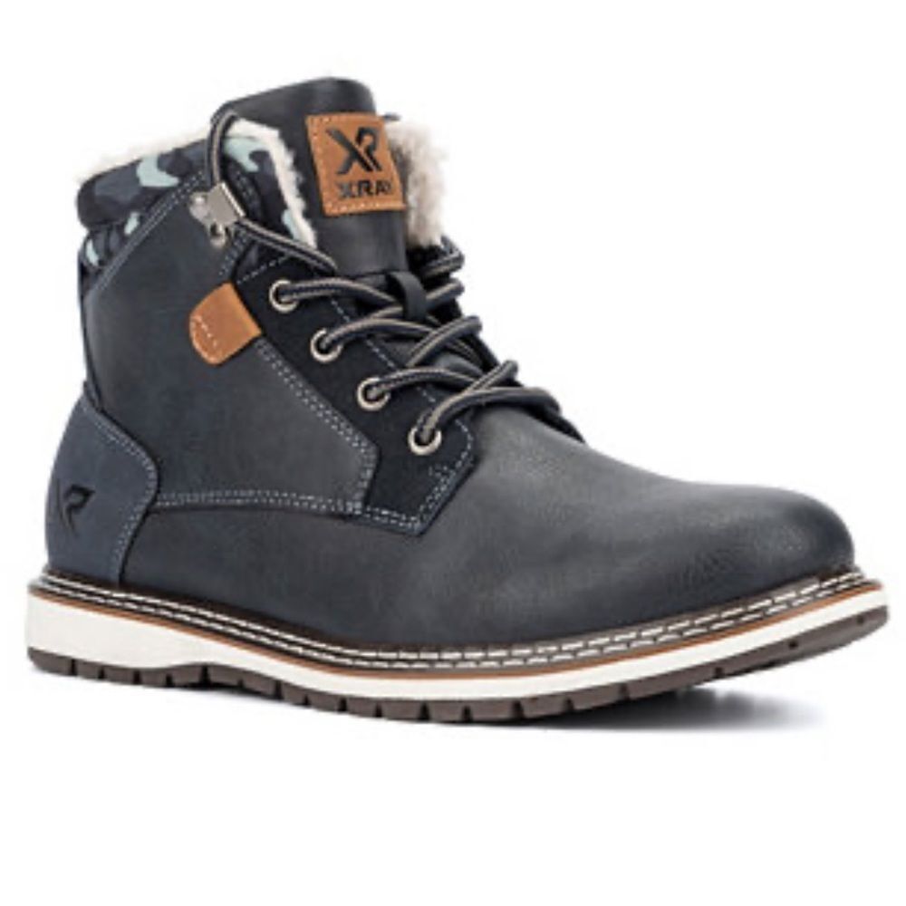 XRAY 11 Men’s Dresden Navy Camo Sherpa Trim Faux Leather Lace up Boots